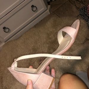 Suede pink/champagne chunky heels. (Low) 1 1/2-2”